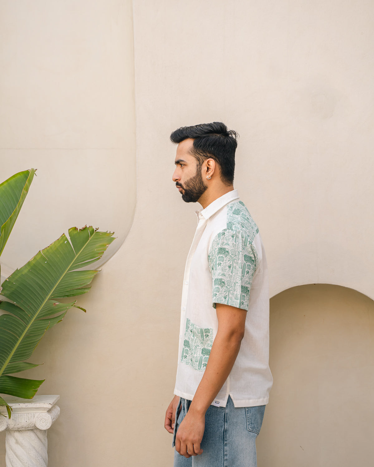 Beach Doodle Mint Pocket Linen Shirt