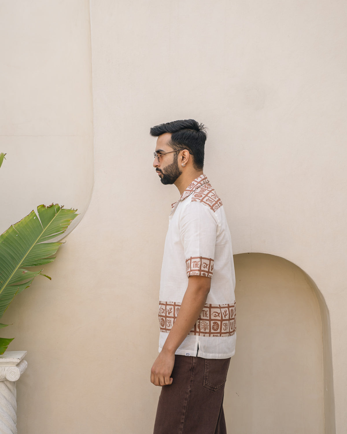 Aqua Block Terracotta Base Patch Linen Shirt