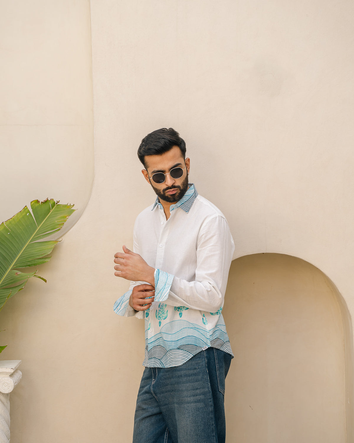 Block Turtle Sky Full Sleeves Linen Shirt