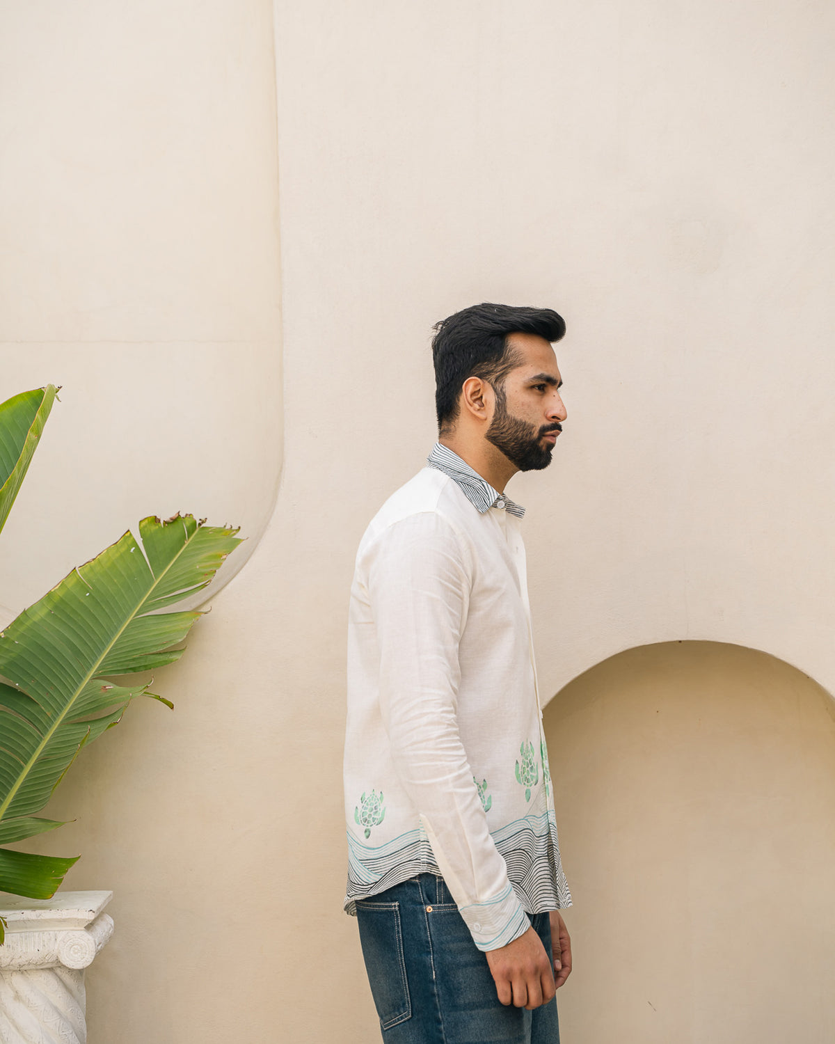 Block Turtle Mint Full Sleeves Linen Shirt