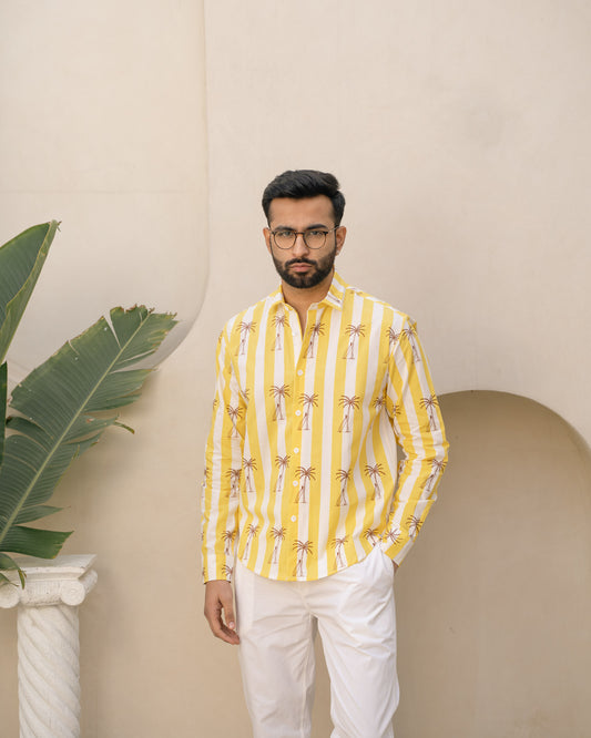 Palm Tree Lemon Full Sleeves Cotton Shirt