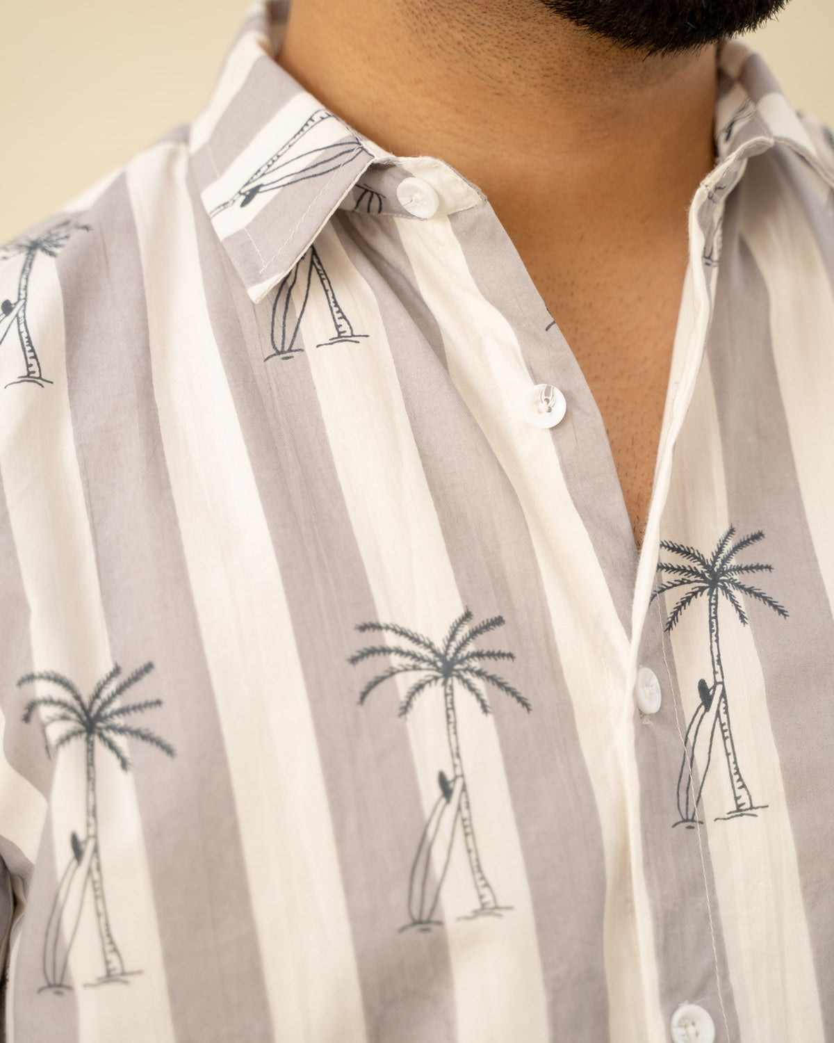 Palm Tree Grey Full Sleeves Cotton Shirt