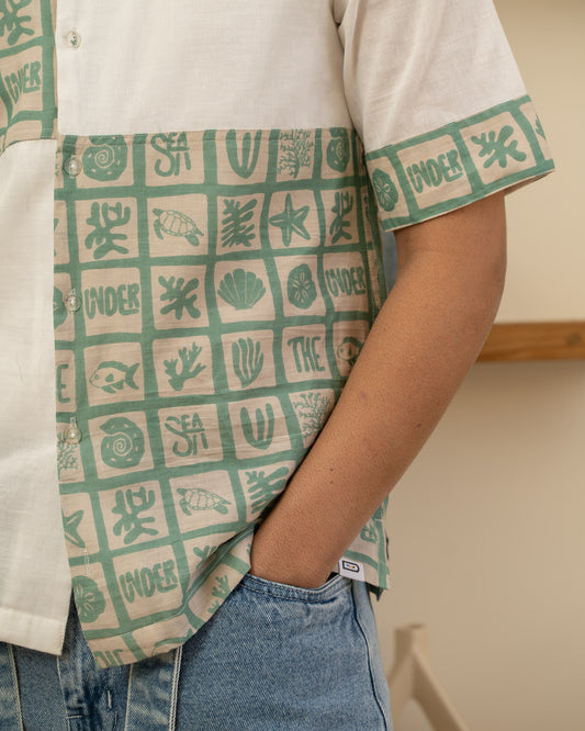 Aqua Block Mint Checks Linen Shirt