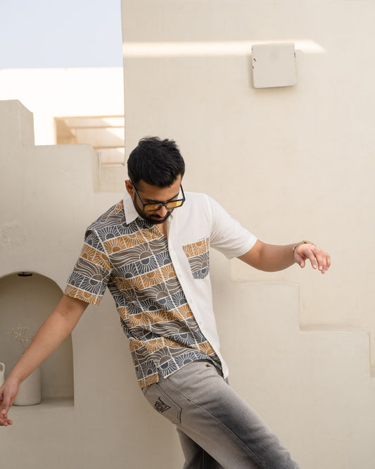 Beach Sun Beige Half And Half Linen Shirt