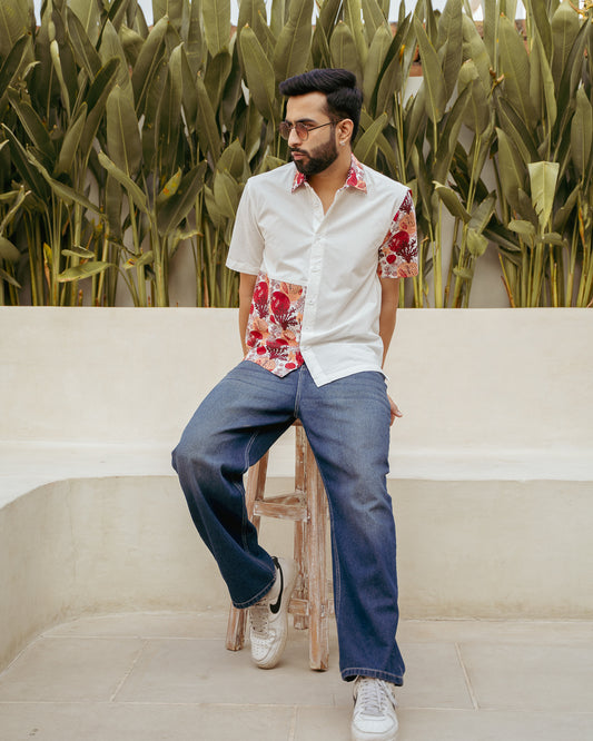 Ocean Life Merlot Side Patch Cotton Shirt