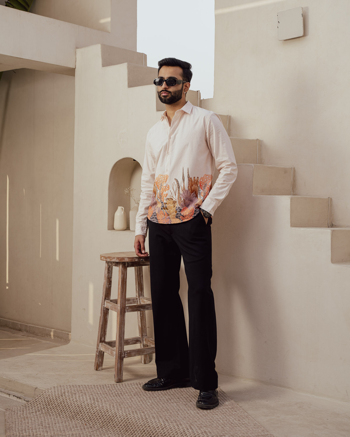 Aquatic Plant Ivory Full Sleeves Cotton Shirt