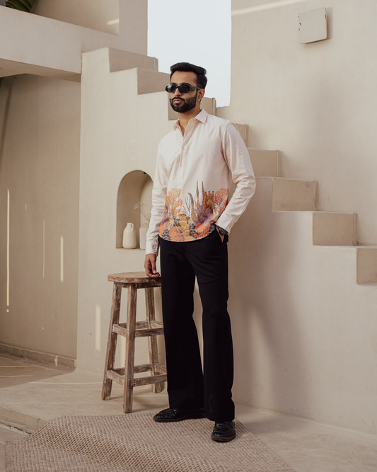 Aquatic Plant Ivory Full Sleeves Cotton Shirt