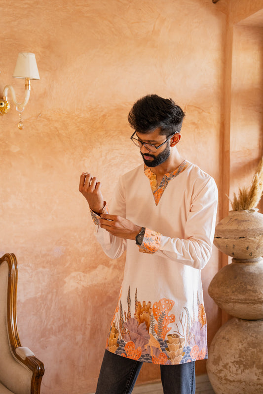 Aquatic Plant Ivory Kurta