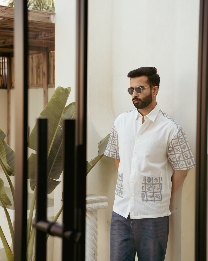 Aqua Block Ink Oversize Linen Shirt