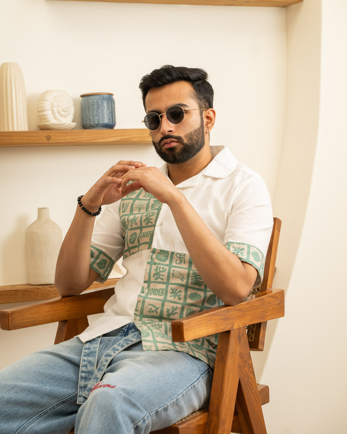 Aqua Block Mint Checks Linen Shirt