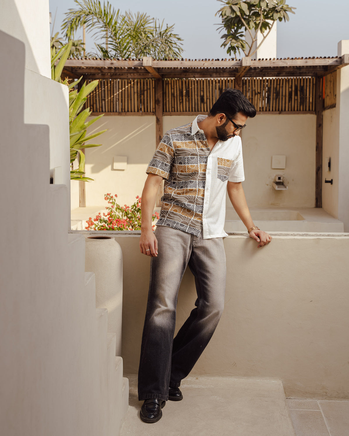 Beach Sun Beige Half And Half Linen Shirt