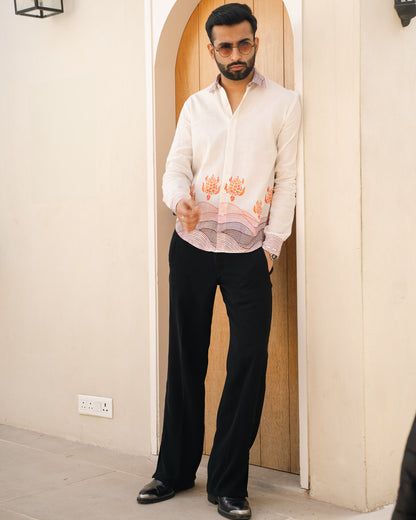 Block Turtle Flirt Full Sleeves Linen Shirt