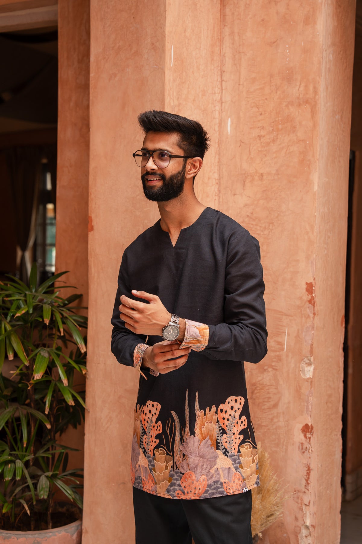 Aquatic Plant Ebony Kurta