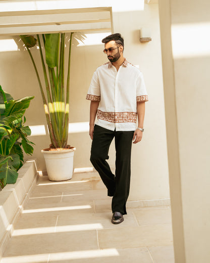 Aqua Block Terracotta Base Patch Oversize Linen Shirt