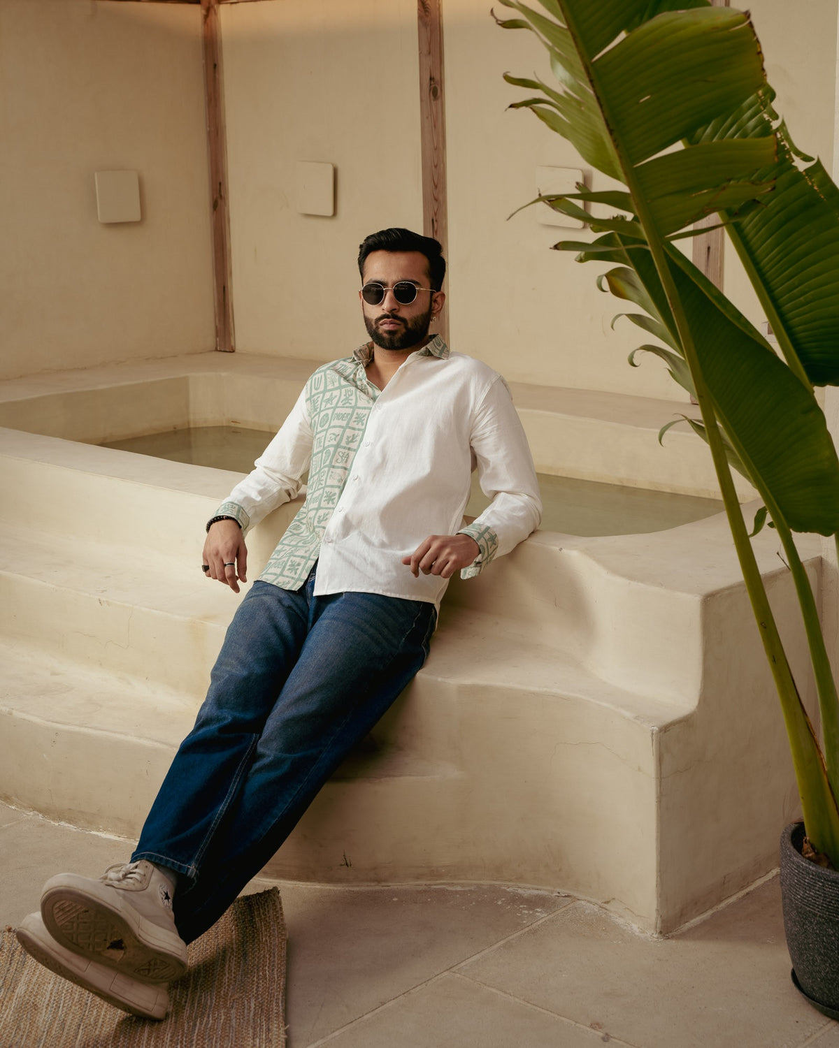 Aqua Block Mint Full Sleeves Linen Shirt