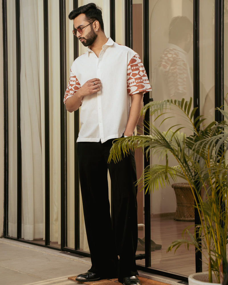 Funky Fish Terracotta Oversize Linen Shirt