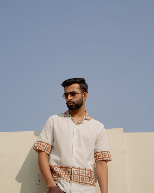 Aqua Block Terracotta Base Patch Linen Shirt