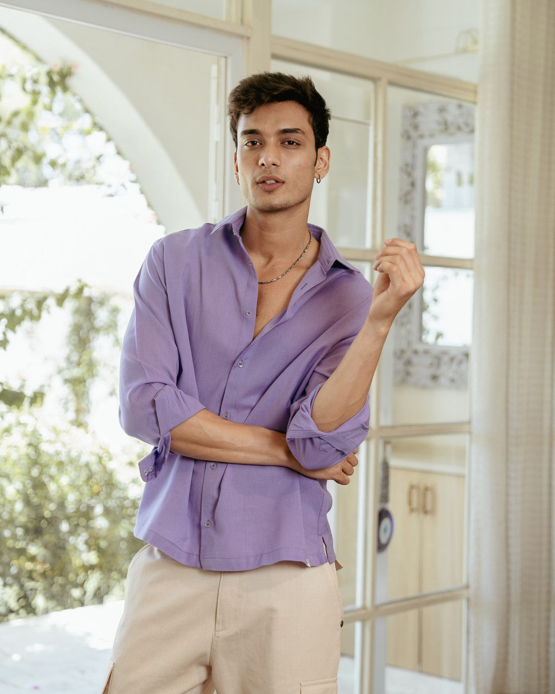 Orchid Solid Oversize Full Sleeve Shirt