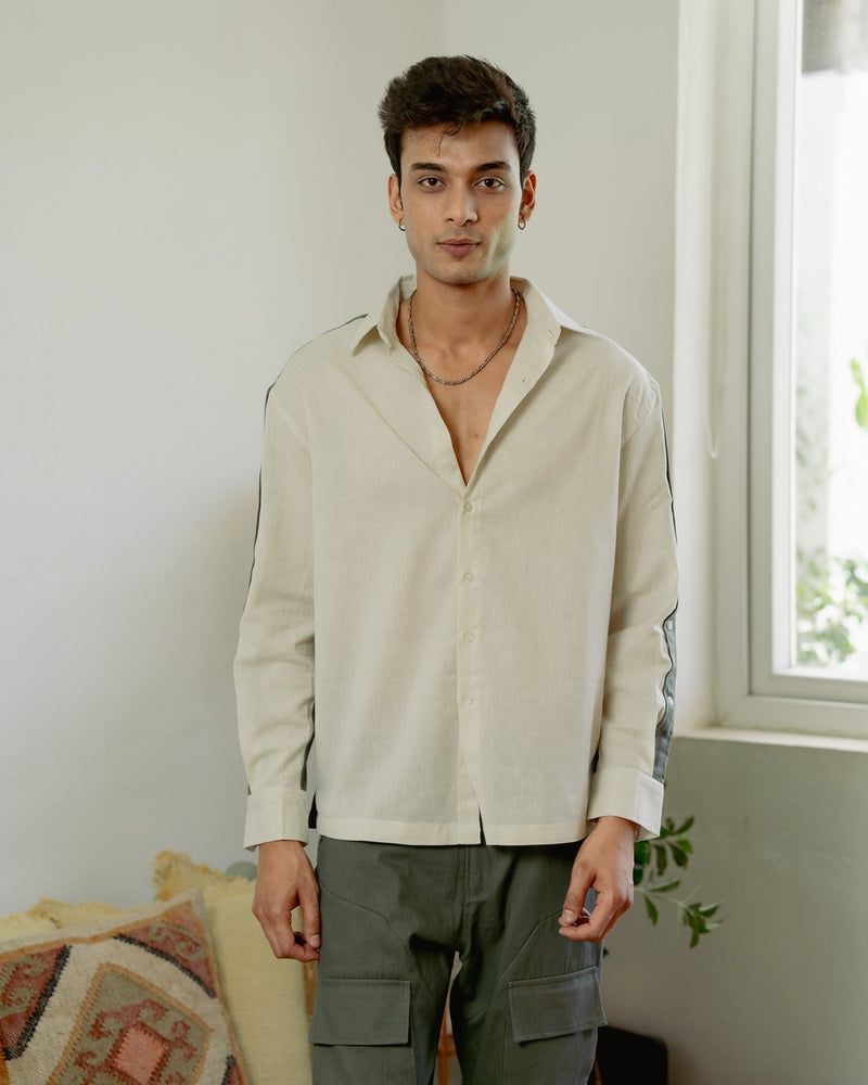 Khadi Olive Button-Up Oversize Full Sleeve Shirt