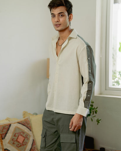 Khadi Olive Button-Up Oversize Full Sleeve Shirt