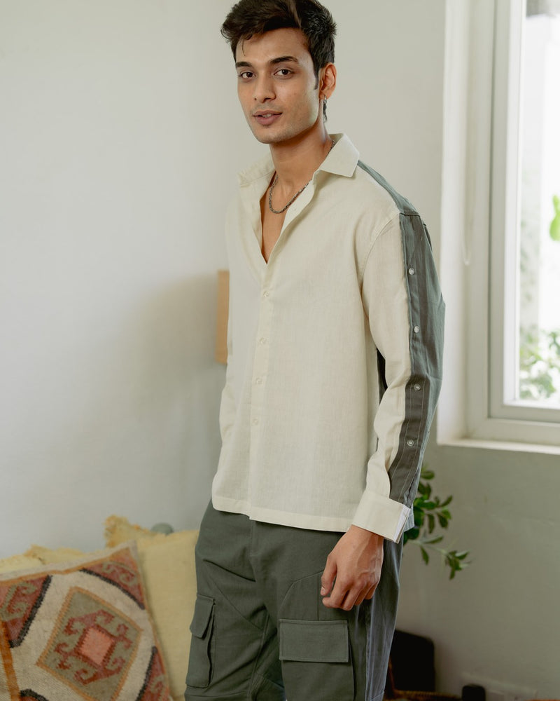Khadi Olive Button-Up Oversize Full Sleeve Shirt