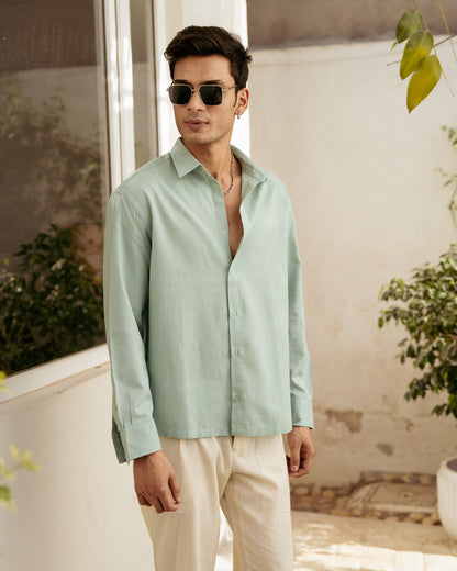 Mint Solid Oversize Full Sleeve Shirt
