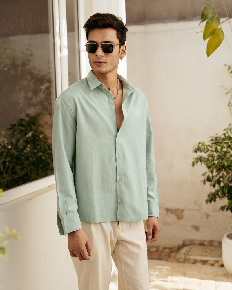 Mint Solid Oversize Full Sleeve Shirt