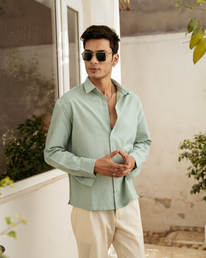 Mint Solid Oversize Full Sleeve Shirt