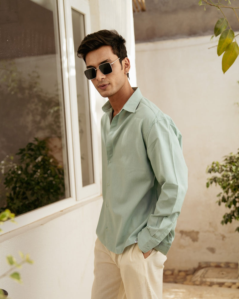Mint Solid Oversize Full Sleeve Shirt