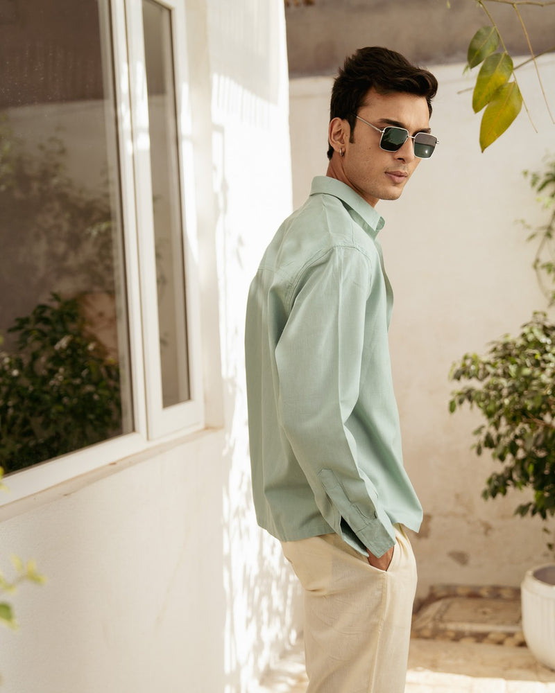 Mint Solid Oversize Full Sleeve Shirt