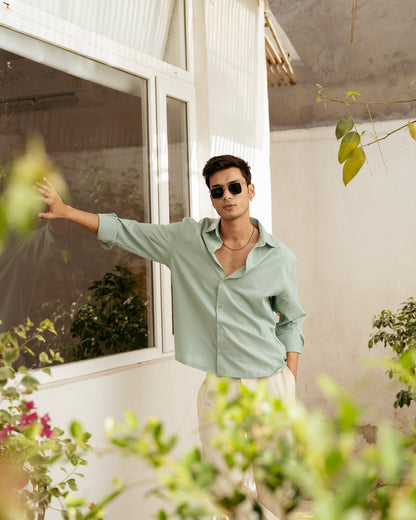 Mint Solid Oversize Full Sleeve Shirt