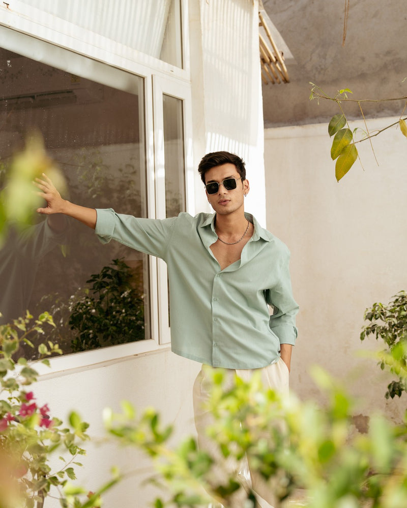 Mint Solid Oversize Full Sleeve Shirt