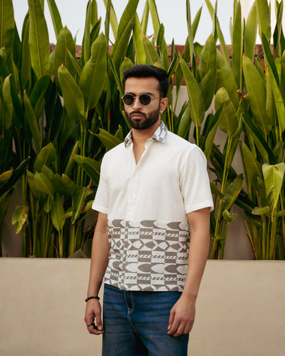 Funky Fish Teal Blue Linen shirt