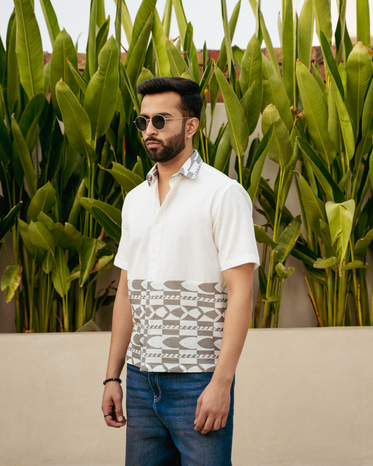 Funky Fish Teal Blue Linen shirt