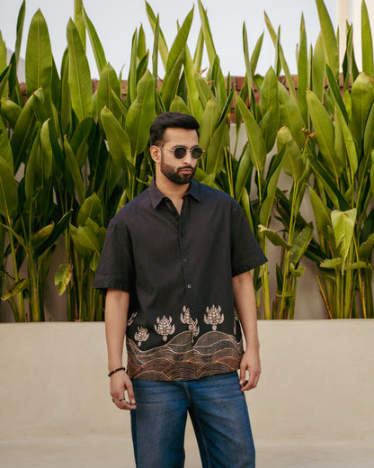 Block Turtle Ebony Oversize Linen Shirt