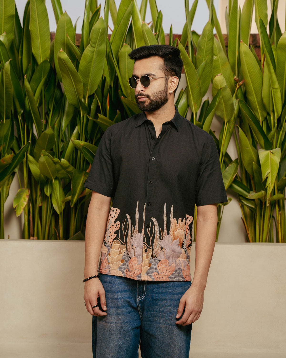 Aquatic Plant Ebony Linen Shirt