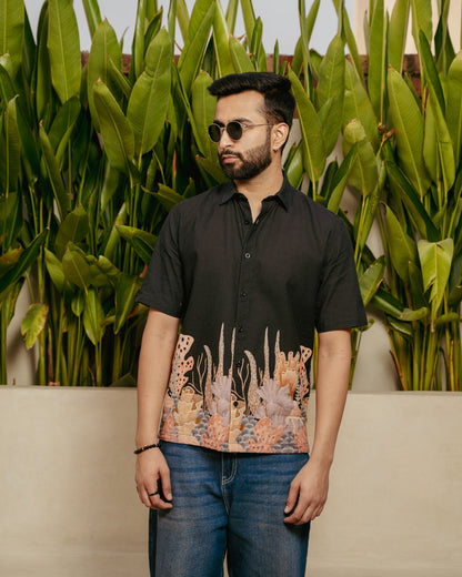 Aquatic Plant Ebony Linen Shirt