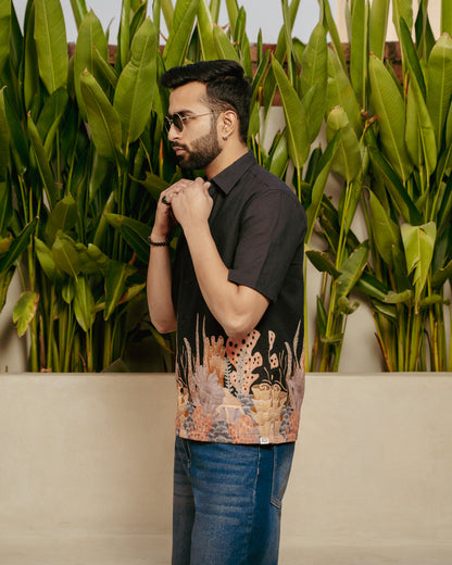 Aquatic Plant Ebony Linen Shirt