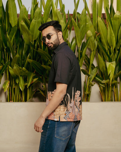 Aquatic Plant Ebony Linen Shirt