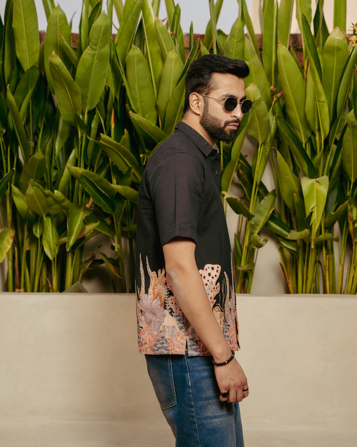 Aquatic Plant Ebony Linen Shirt