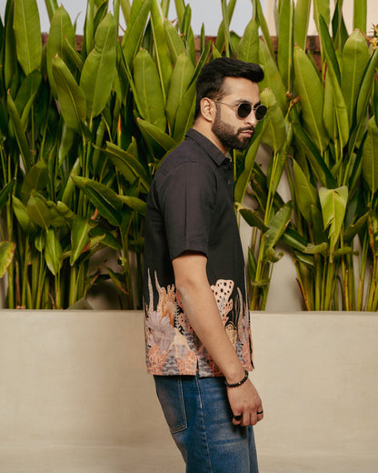 Aquatic Plant Ebony Linen Shirt