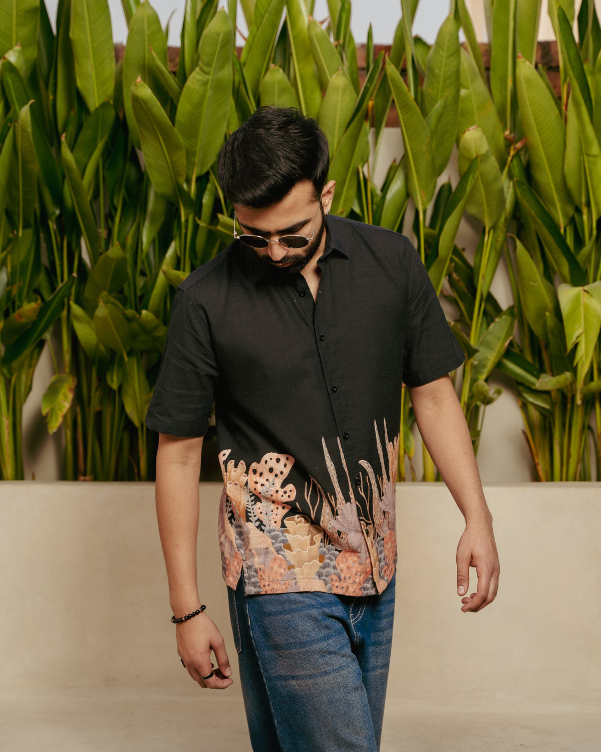 Aquatic Plant Ebony Linen Shirt