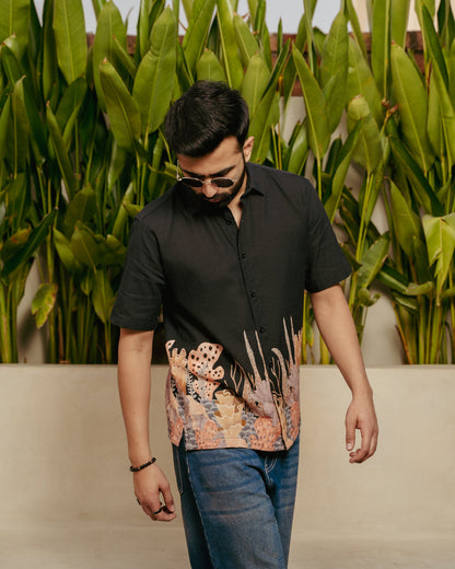 Aquatic Plant Ebony Linen Shirt