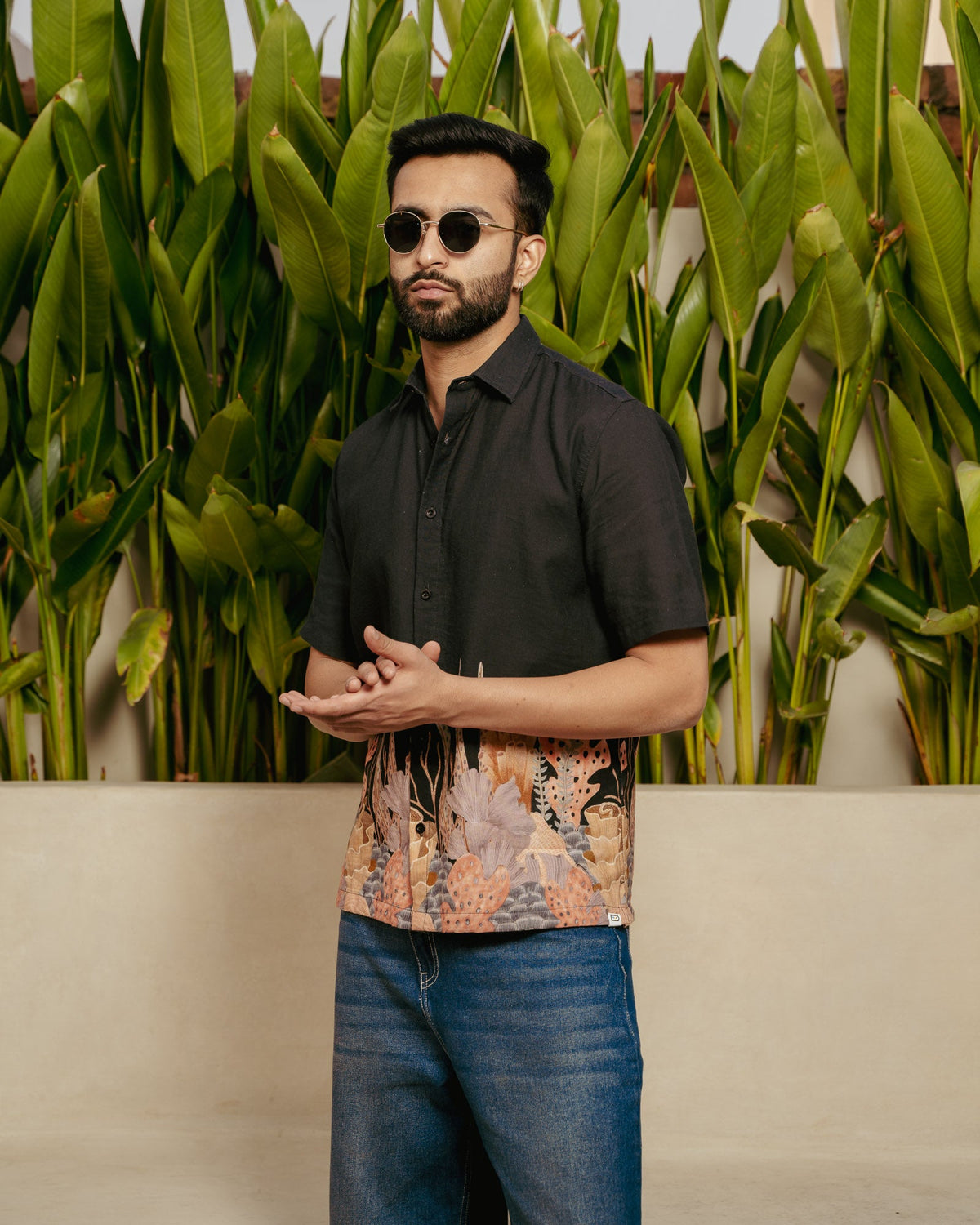 Aquatic Plant Ebony Linen Shirt
