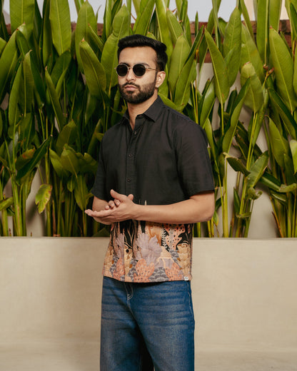 Aquatic Plant Ebony Linen Shirt