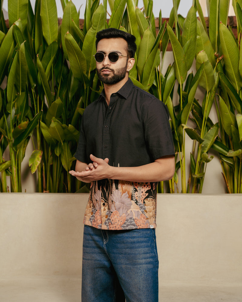 Aquatic Plant Ebony Linen Shirt