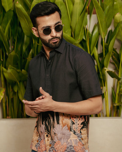 Aquatic Plant Ebony Linen Shirt