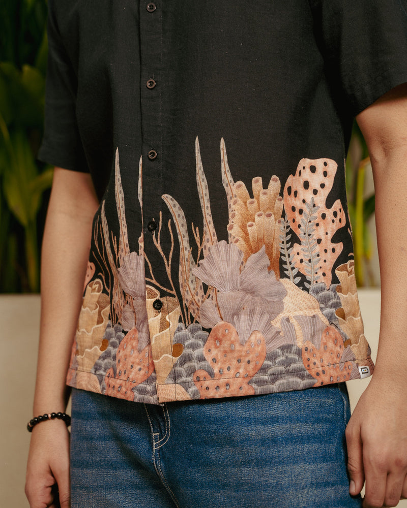 Aquatic Plant Ebony Linen Shirt