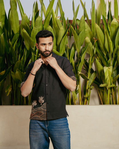 Block Turtle Ebony Side Patch Linen Shirt