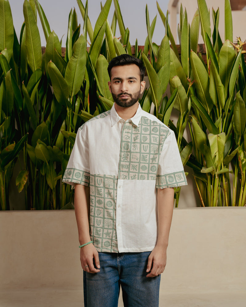 Aqua Block Mint Checks Oversize Linen Shirt